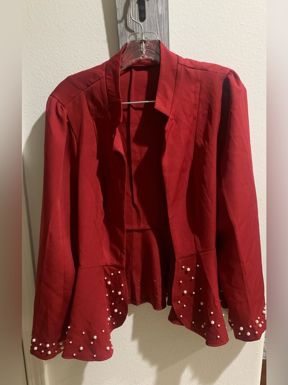 SHEIN Curve Red Women’s Pearl-Accent Jacket